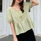 Loose Short Sleeve Retro Plaid Ruffle Blouse Shirts