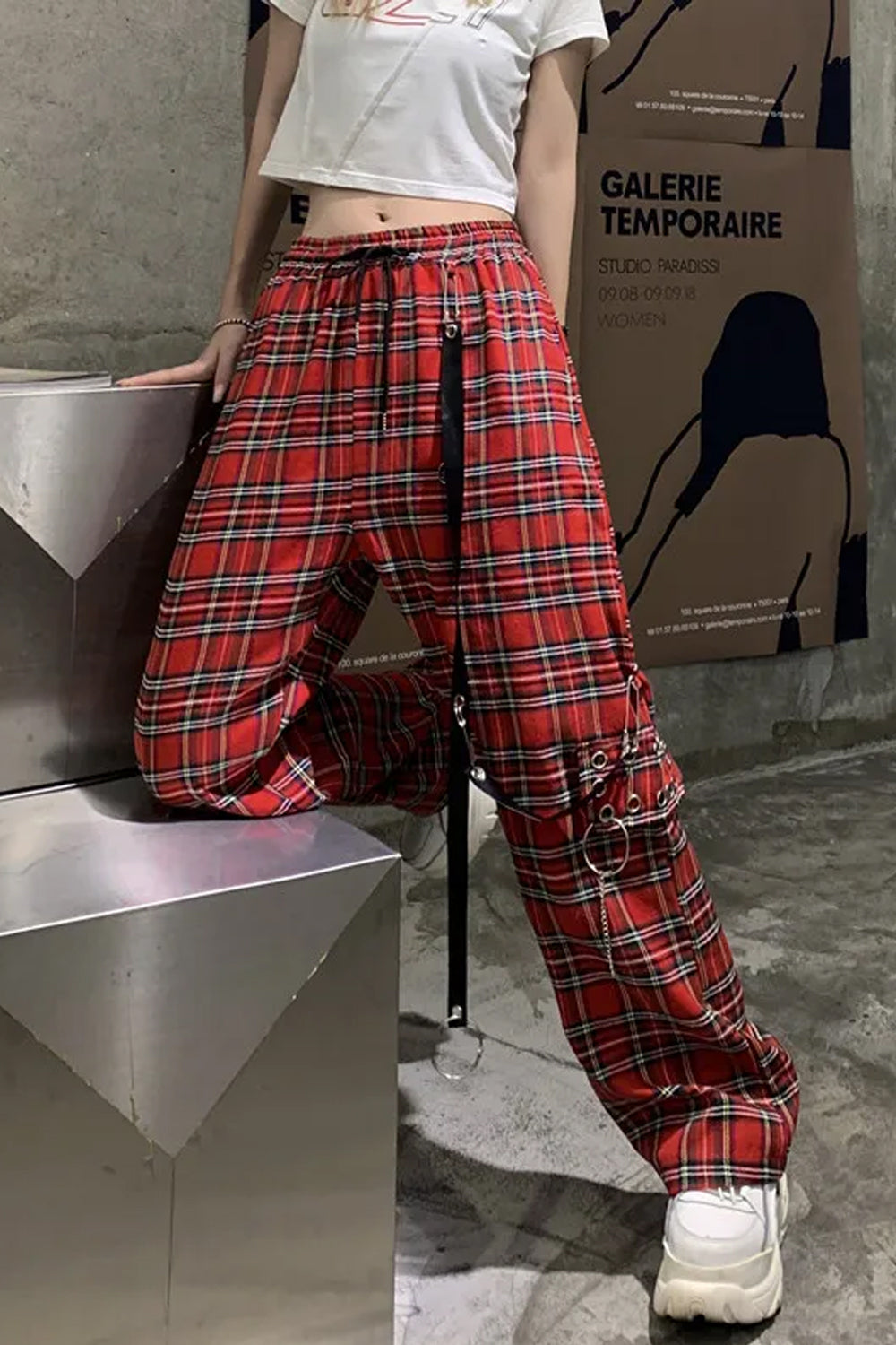 High Waist Red Plaid Hip Hop Pants