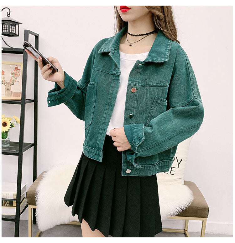 Long Sleeve Cropped Colorful Denim Jackets