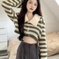 Striped Flare Sleeve Cropped Sweater