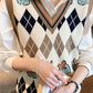 V-Neck Argyle Pattern Vest Sweater