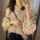 Retro Polka Dot Pattern Fold Blouse Shirt