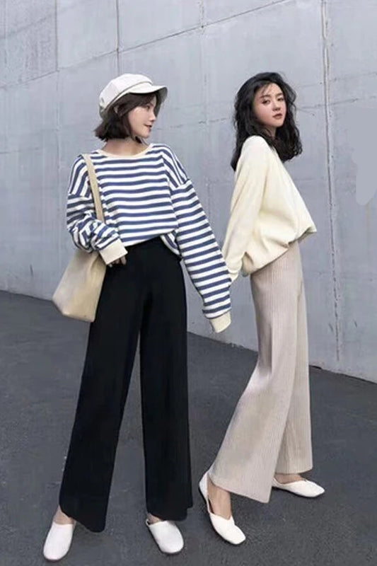High Waist Loose Knitted Office Long Pants
