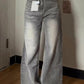 High Waist Vintage Washed Light Grey Jeans Pants