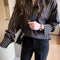 Long Sleeve Dark Color Striped Blouse Shirts