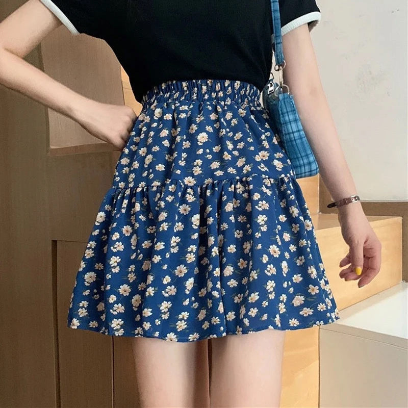 High Waist Floral Pattern Short Skirts