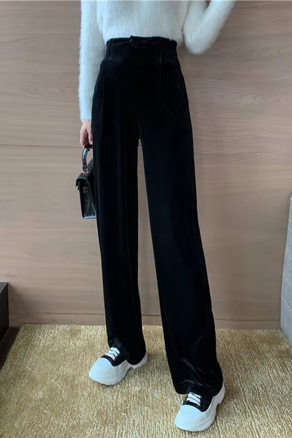 High Waist Long Office Velvet Pants