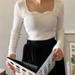 Elegant Square Collar Slim Knitted Sweater