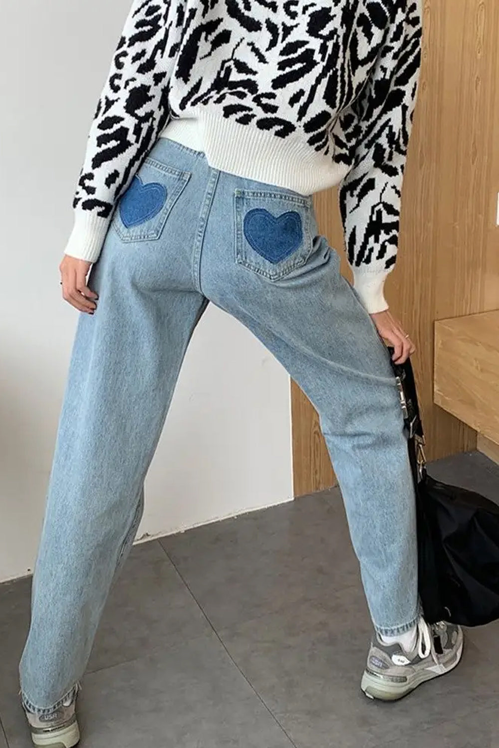 Cute Heart Pocket Embroidered Long Jeans Pants