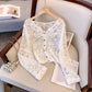 Long Sleeve Knitted Semi Transparent Embroidery Crochet Shirt