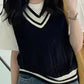 V-Neck Collar Striped Retro Vest Sweater