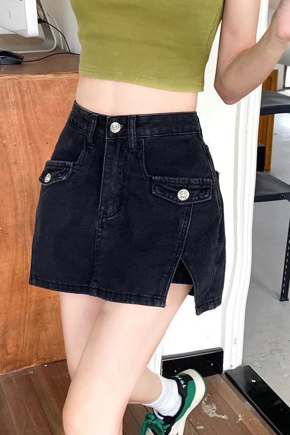 High Waist Denim Skirts With Shorts