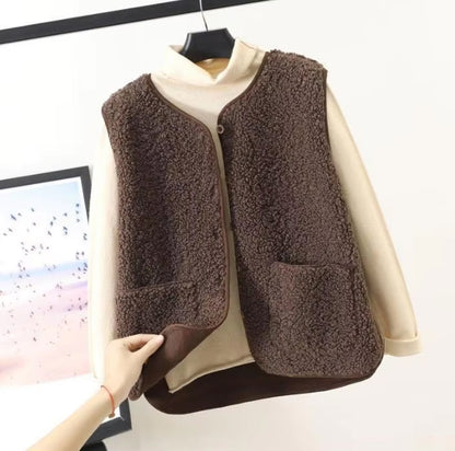 Retro Sleeveless Thick Fleece Warm Vest Sweater