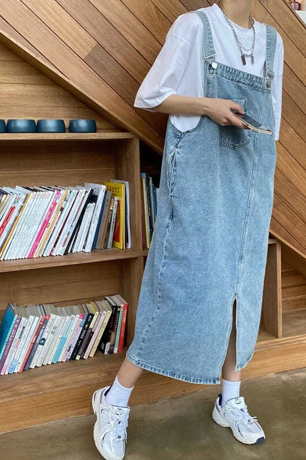 Loose Sleeveless Strap Denim Dress