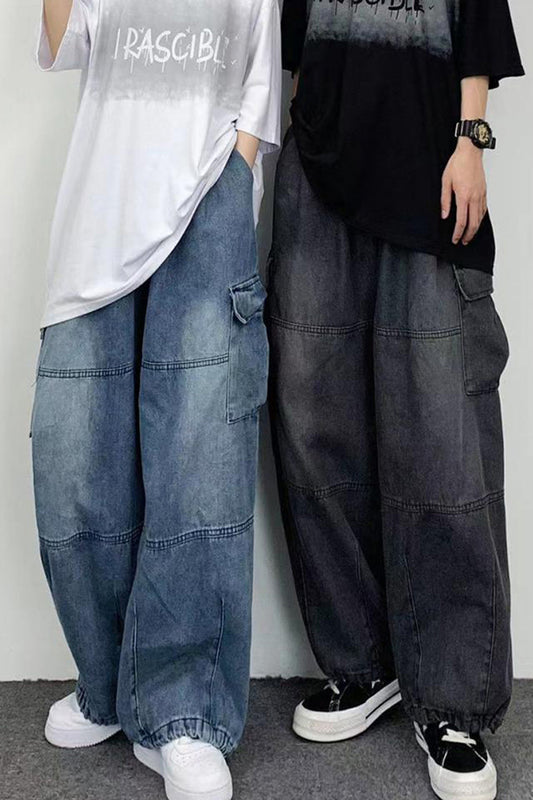 Loose Side Pockets Casual Jeans Pants