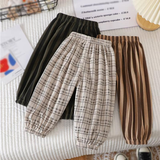 Casual Plaid Pattern Unisex Long Kids Pants