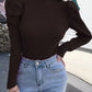 Puff Sleeve Semi High Collar Casual Slim Sweater