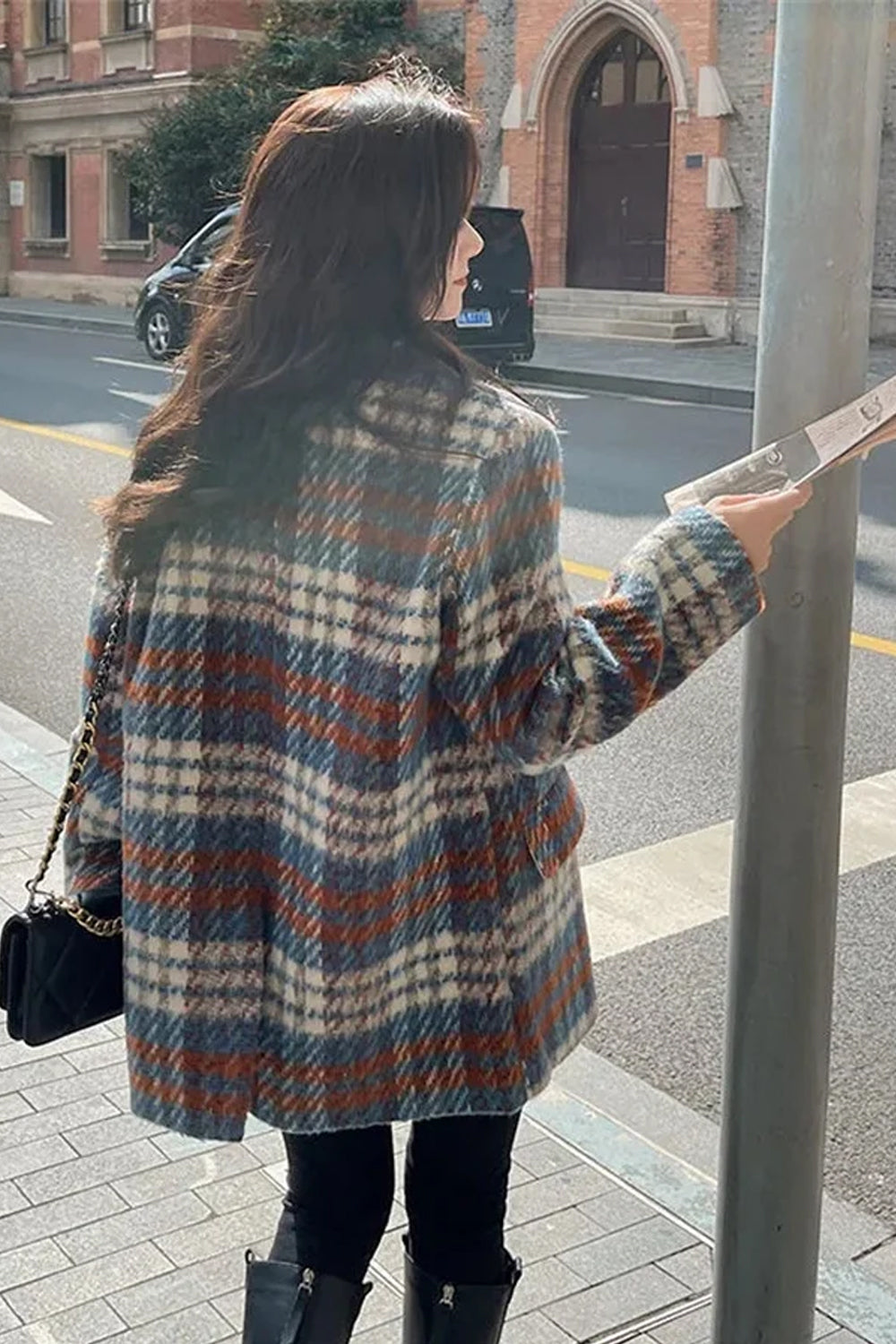 Vintage Mid Length Plaid Coat Jacket