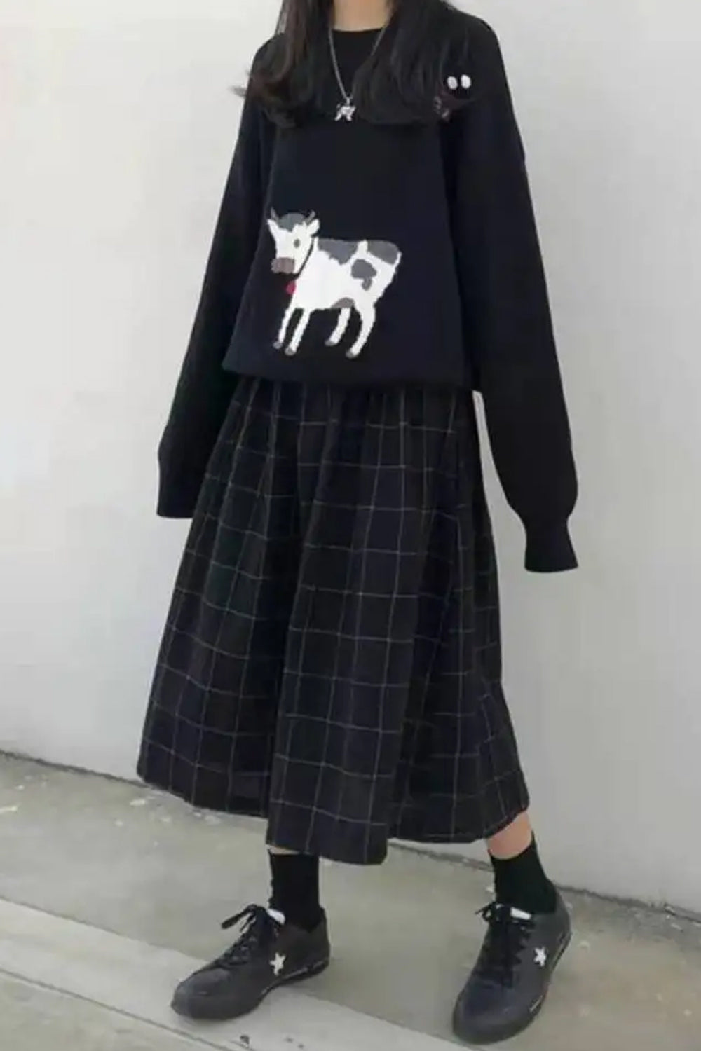 High Waist Loose A-Line Midi Plaid Skirts