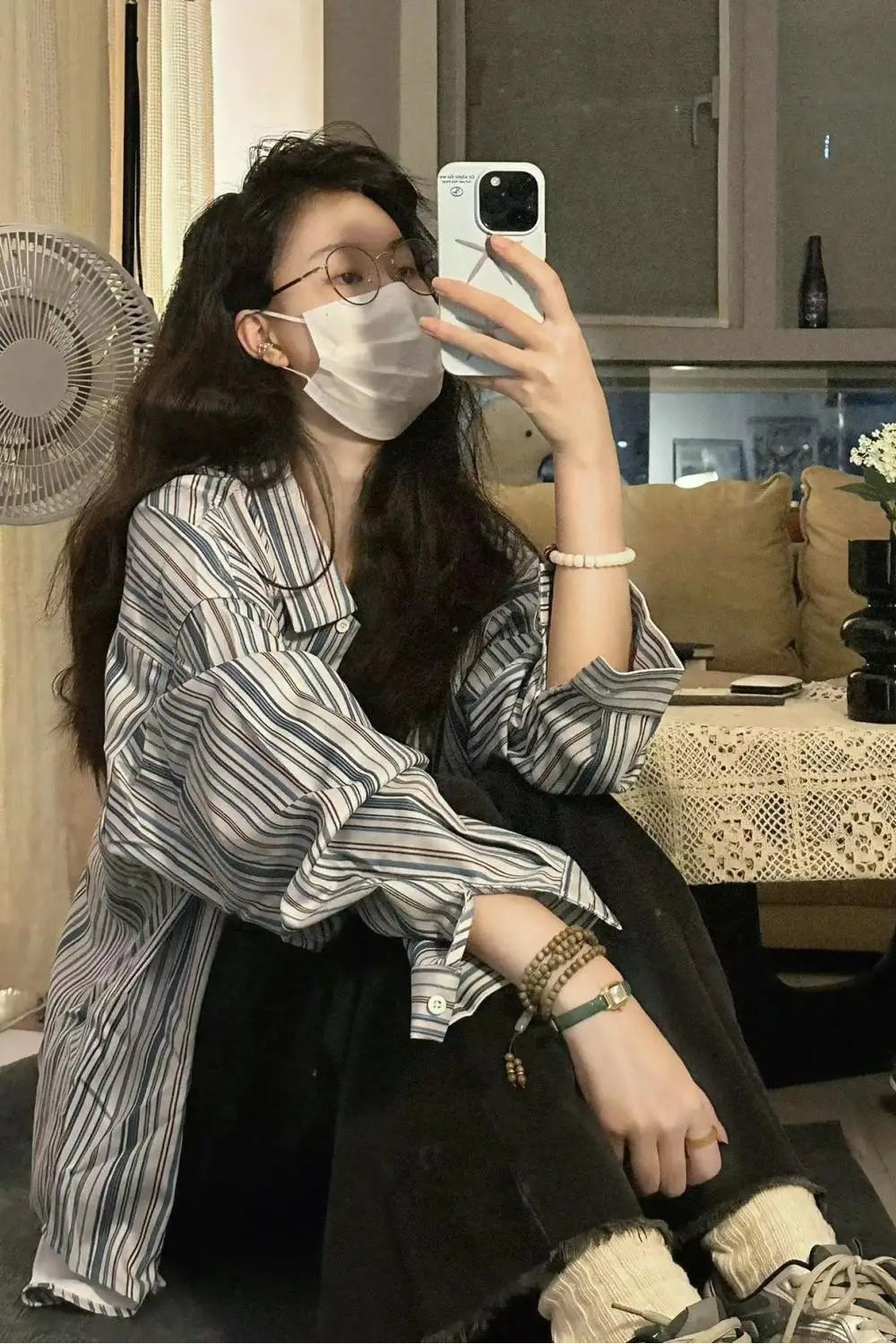 Long Sleeve Retro Striped Blouse Shirt