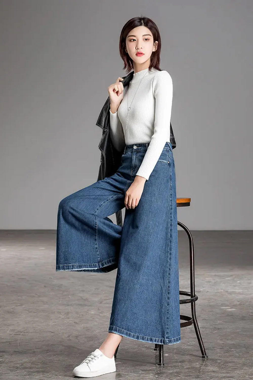 Loose Wide Leg Ankle Length Jeans Pants