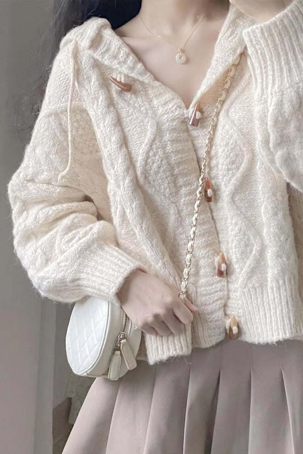 Loose Sweet Knitted Hooded Button Sweater