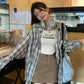 Long Sleeve Casual Brown Plaid Blouse Shirts