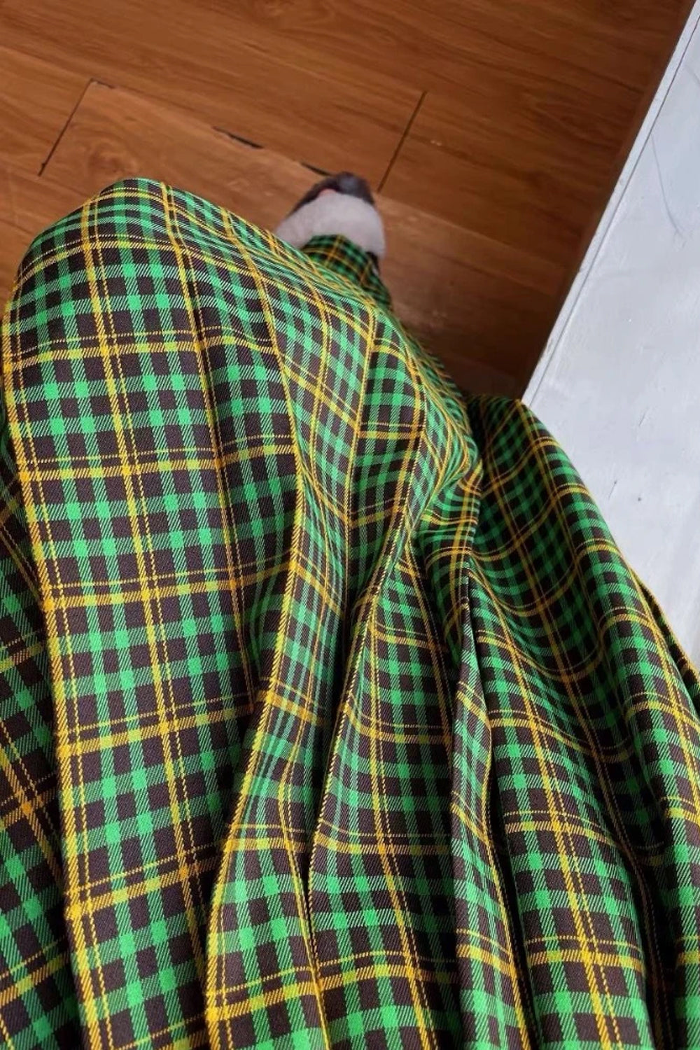 Vintage Green Plaid Office Long Skirt