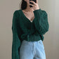 Long Sleeve V-Neck Irregular Button Knitted Cardigan Sweater