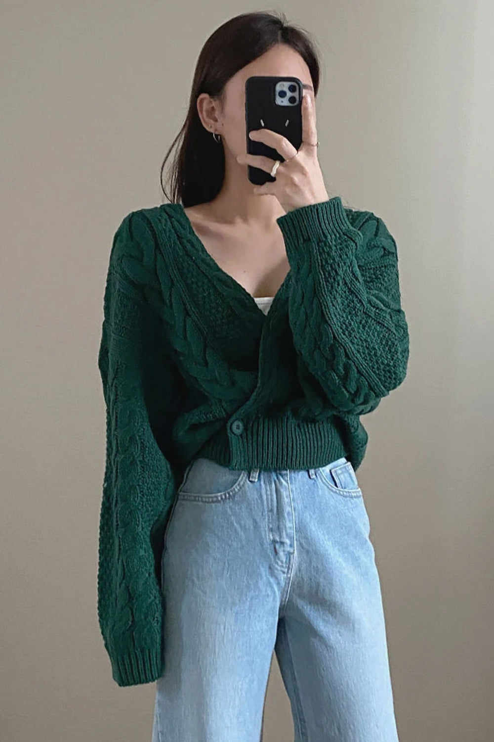 Long Sleeve V-Neck Irregular Button Knitted Cardigan Sweater