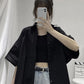 Loose Retro Solid Black Blouse Shirts