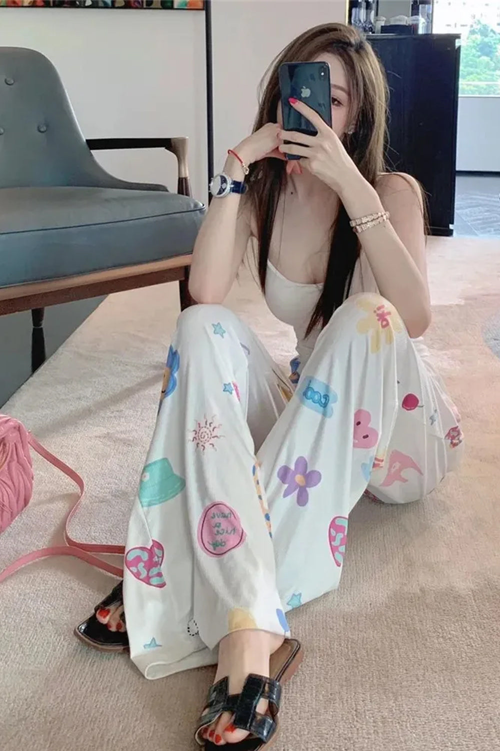 High Waist Cute Cartoon Homewear Pants