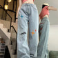 High Waist Trendy Embroidered Jeans Pants