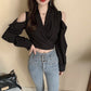 Long Sleeve Sexy Off Shoulder V-Neck Cropped Shirts