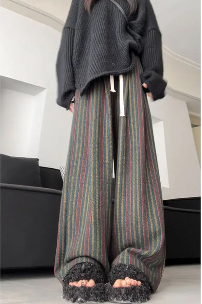 Loose Stylish Striped Long Woolen Pants