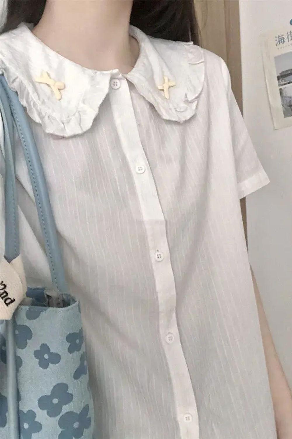 Cute Short Sleeve Doll Collar Shirt