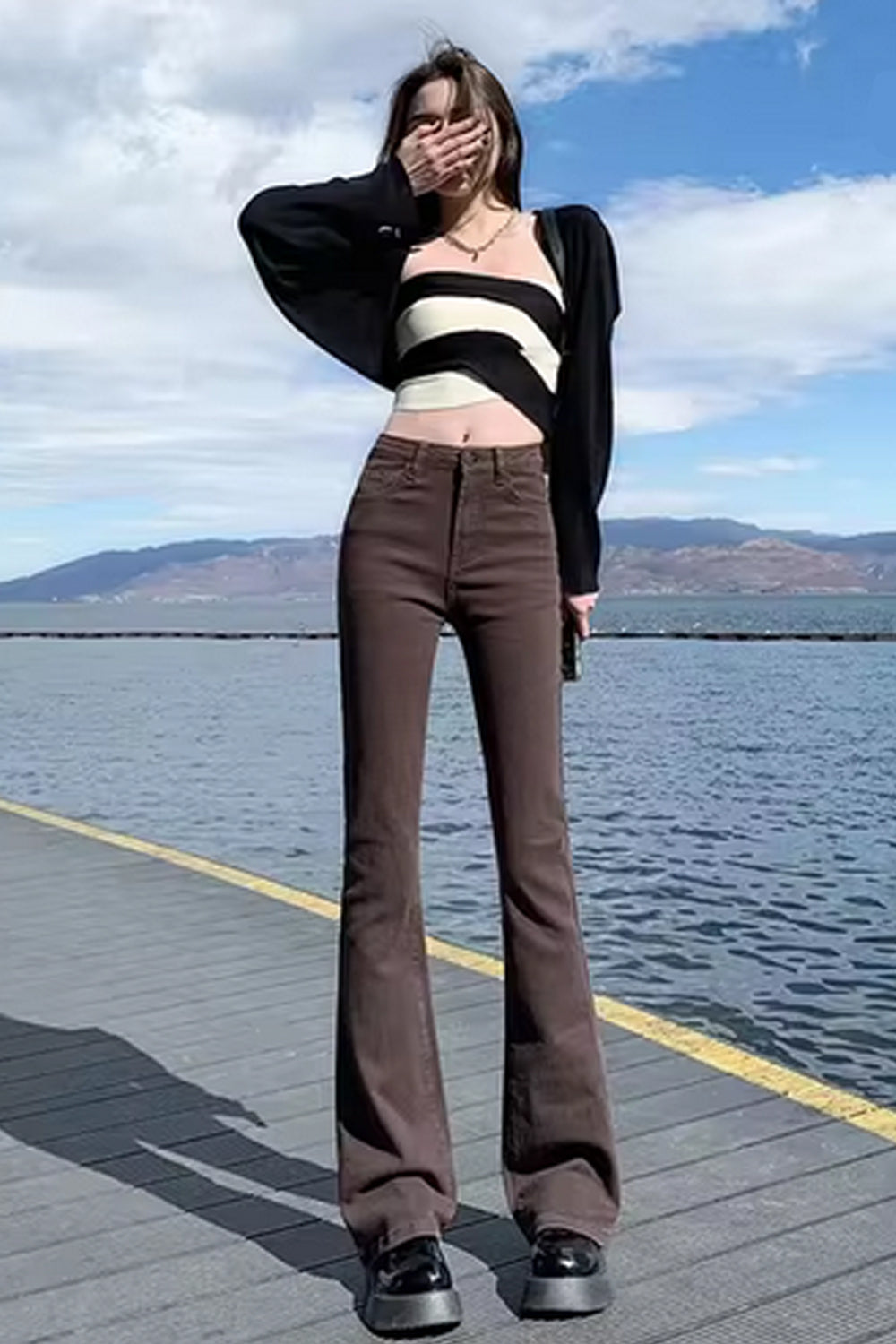 High Waist Long Skinny Flare Jeans Pants