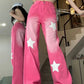 High Waist Stars Pattern Long Pink Jeans