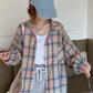 Long Sleeve Light Plaid Colors Blouse Shirt