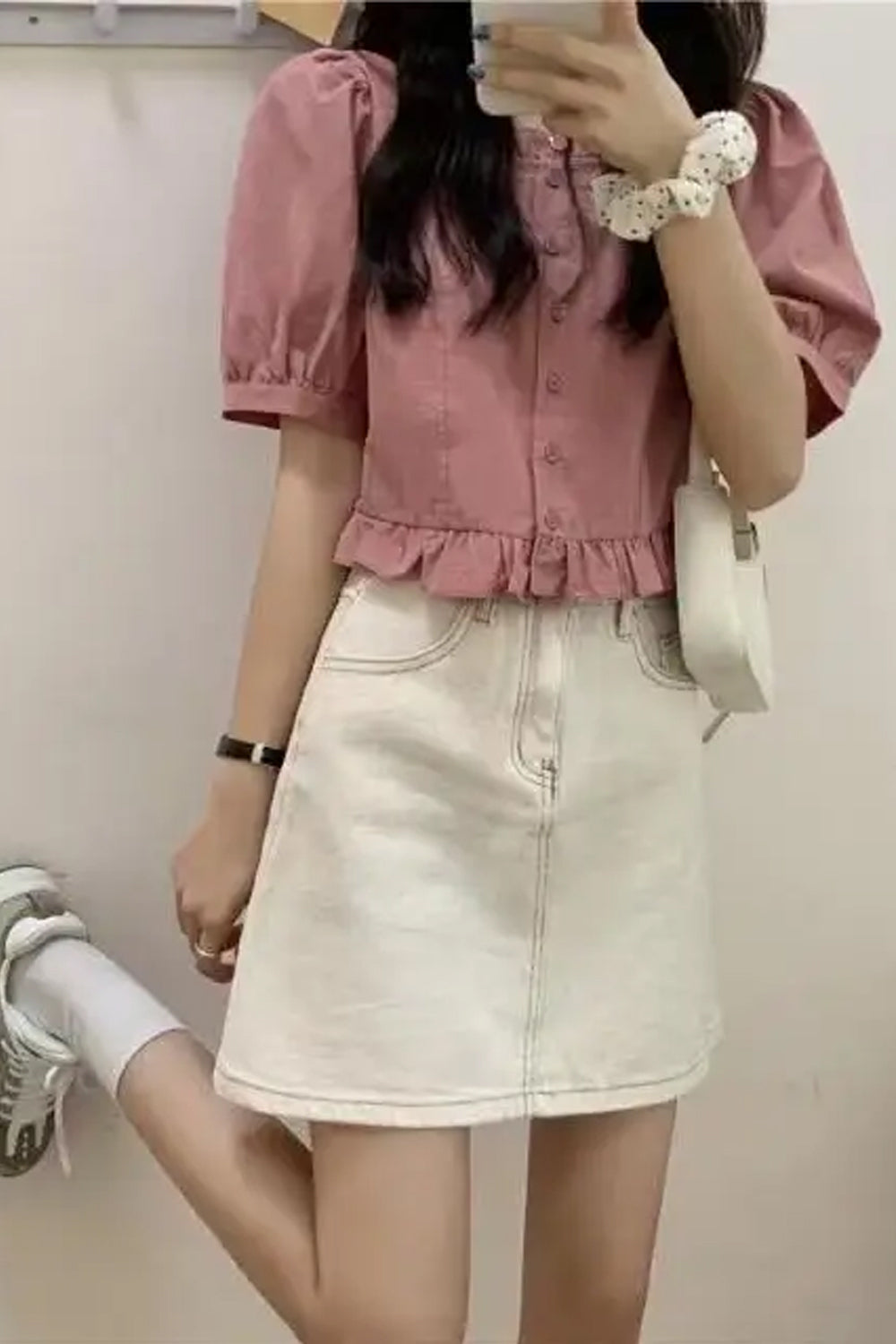 Puff Sleeve Sweet Ruffles Cropped Shirts