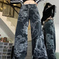 Loose Wide Leg Dragon Pattern Black Jeans Pants