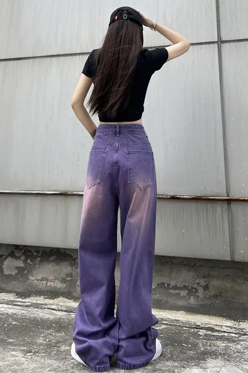 High Waist Retro Purple Long Jeans Pants