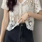 Sexy V-Neck Knitted Embroidered Lace Shirt