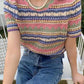 Striped Knitted Hollow Out Crop Shirts