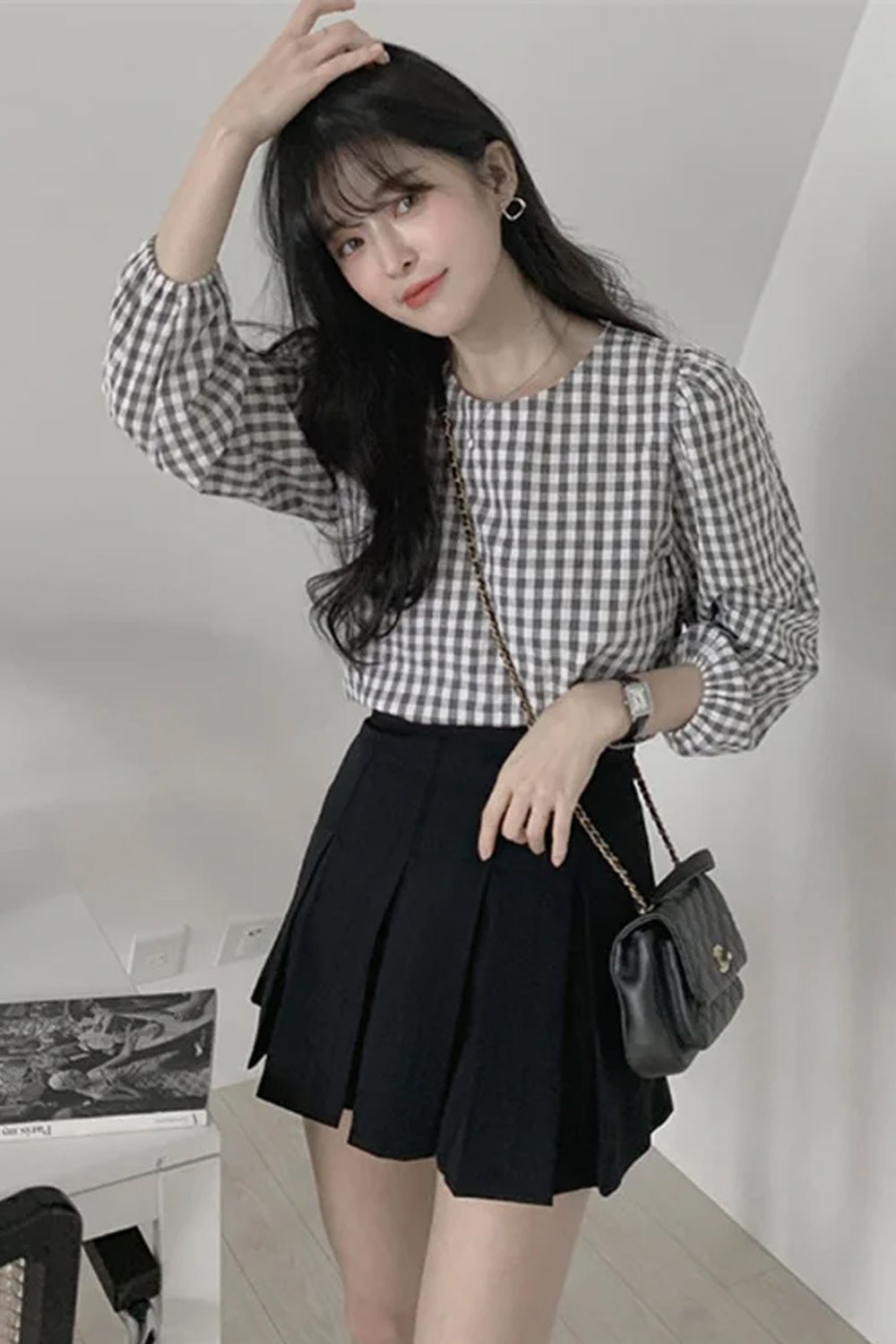 Retro Three Quarter Sleeve Plaid Blouse Shirts