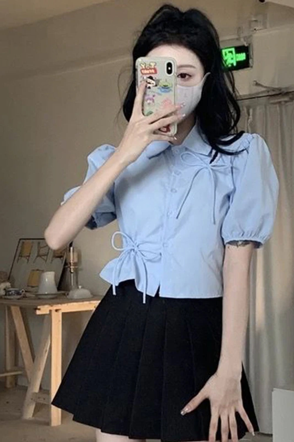 Puff Sleeve Drawstring Tie Blouse Shirt