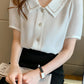 Short Sleeve Turn Down Collar Office Blouse Shirts