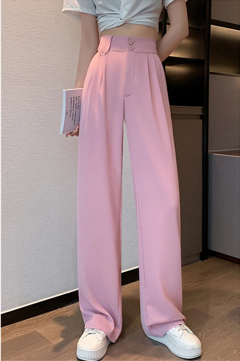 High Waist Loose Basic Colors Office Long Pants