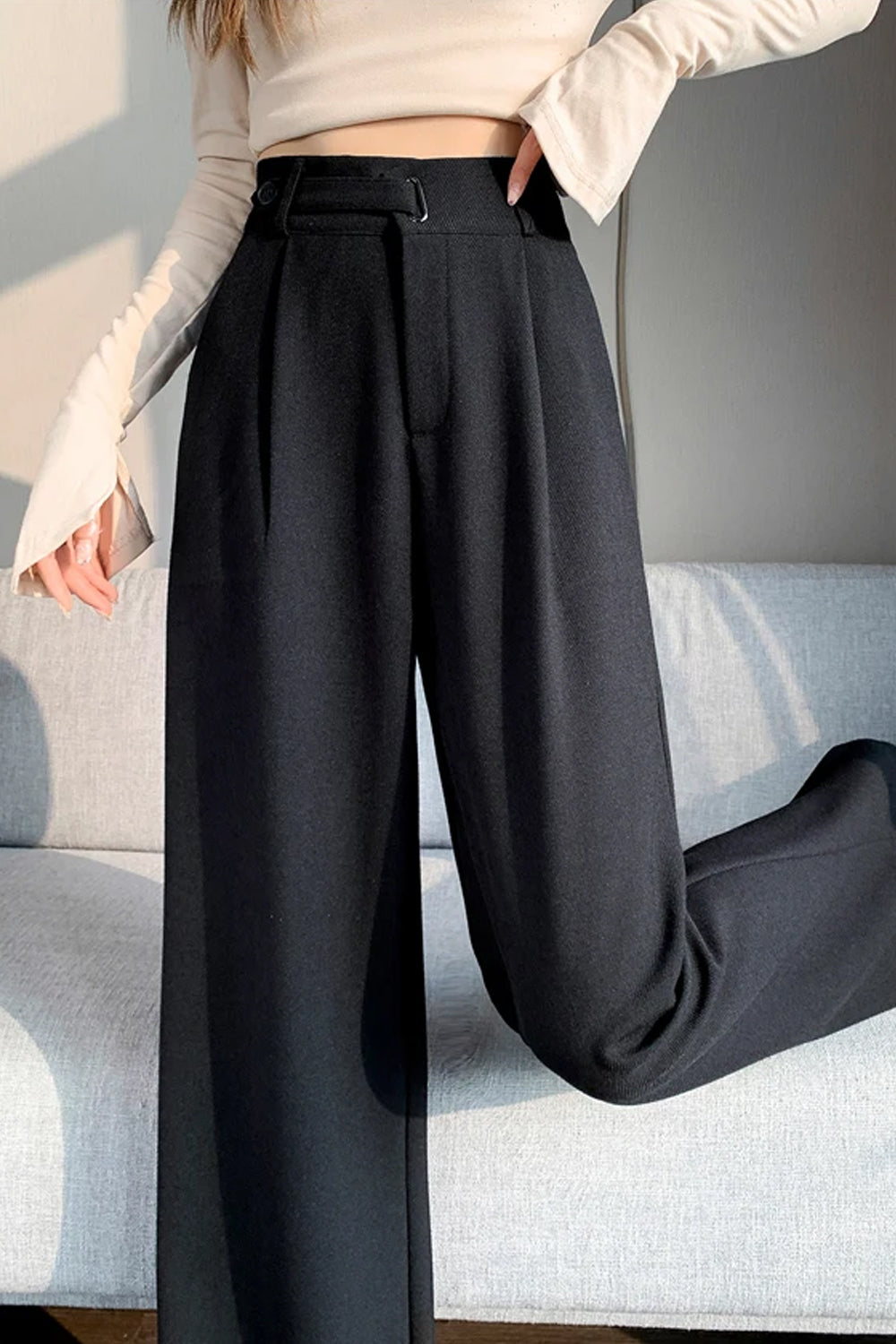 High Waist Belted Elegant Loose Pants