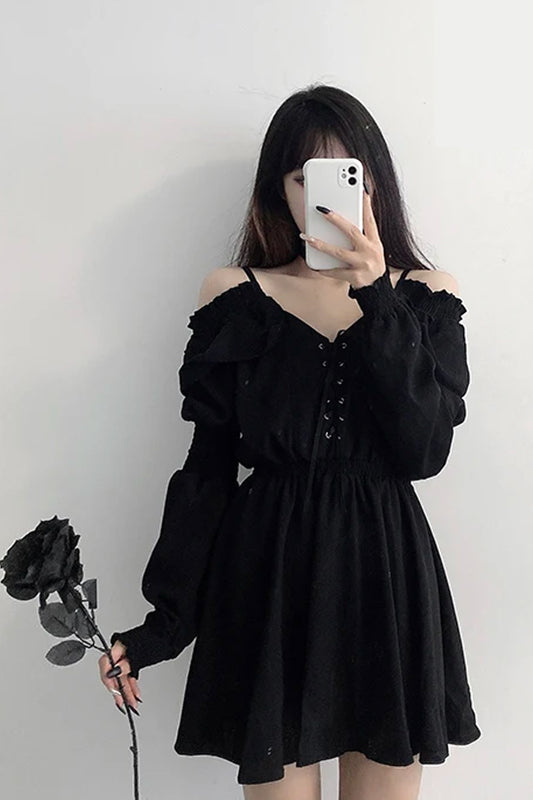 Long Sleeve Off Shoulder Black Gothic Dress